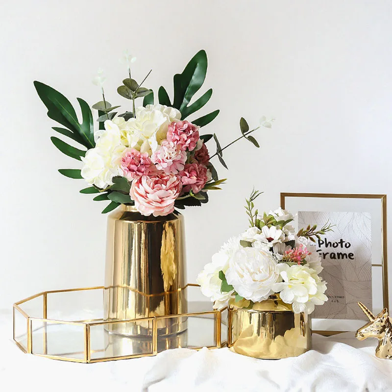 

Скандинавская Гальваническая Золотая керамическая ваза гидропонное устройство ваза для цветов настольные изделия Европейский Декор для д...