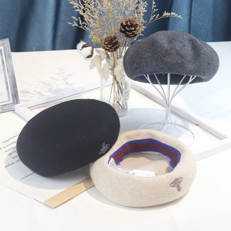 Женский Классический берет из натуральной шерсти с вышивкой в стиле ретро |