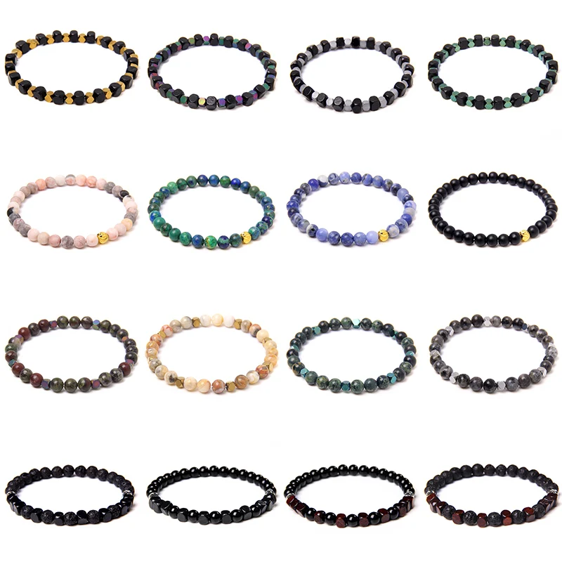 

Natural Stone Beads Men Bracelet 6mm Agates Glass Bracelets Handmade Yoga Balance Energy Bracelet Men Women Homme Jewelry Gift