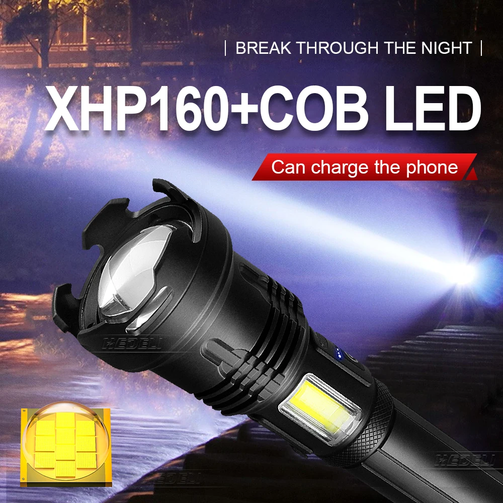 

XHP160 10 Core Powerful Led Flashlight Torch Rechargeable Tactical Flash Light COB Multifunction Function Outdoor Dedicated Lamp