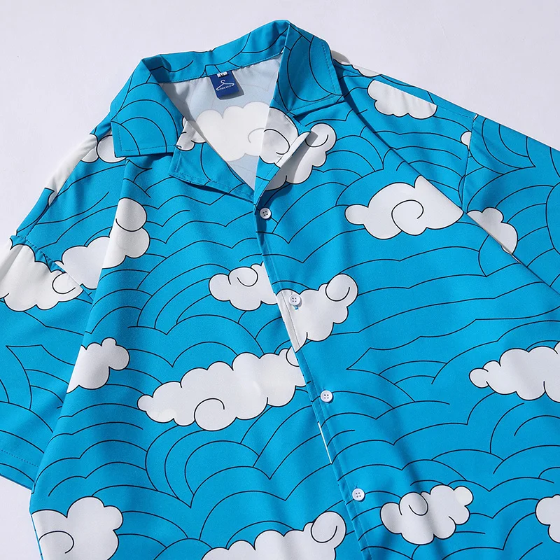 Multi Cloud Print Hawaiian Beach Shirts Hip Hop Short Sleeve Button Up Streetwear Japanese Shirt Mens Fashion Clothing Trends