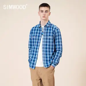 SIMWOOD 2022 Весенняя Новинка Индиго клетчатые рубашки для мужчин 100% хлопок проверка размера плюс рубашка Высокое качество брендовая одежда SJ130679