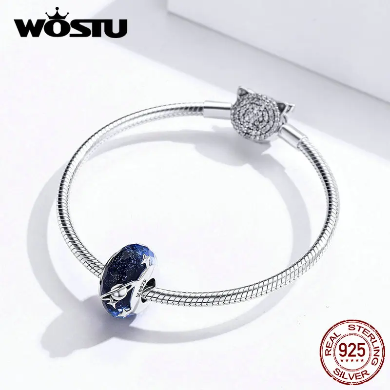 WOSTU, новинка, 925 пробы, серебряные, синие, нестерзвездные стеклянные бусы, амулеты, подходят для женщин, уникальный браслет и браслет, ювелирные изделия, подарок DXC1284