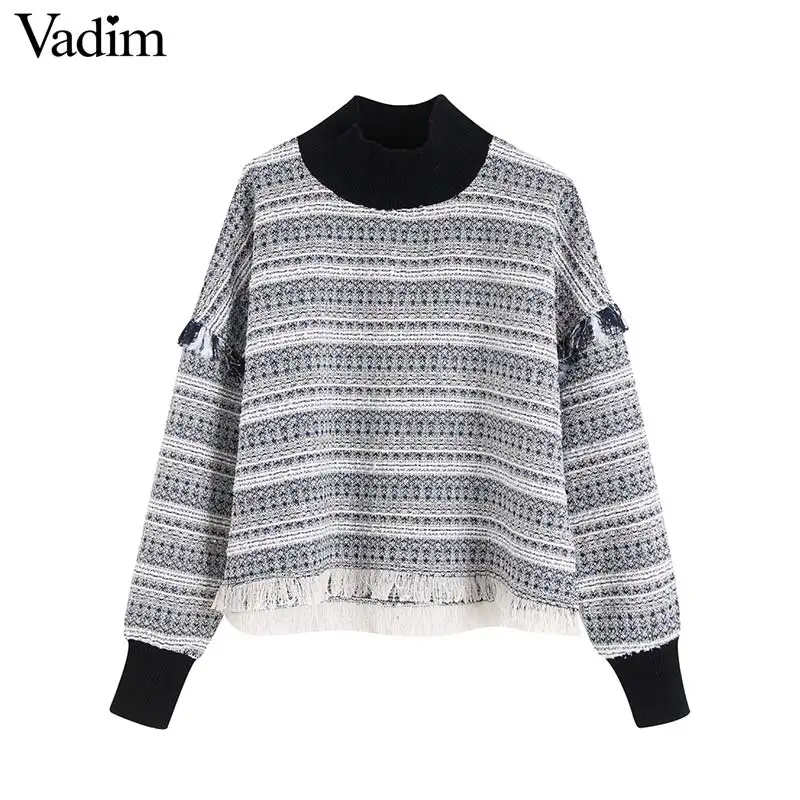 Vadim Женская модная полосатая твидовая расшитая блестками Свободная Толстовка
