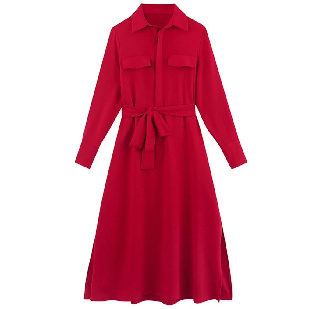 

2020 Autumn Women's new Slim Causal French style super long waisted shirt dress fairy super fairy retro dress OL Commute