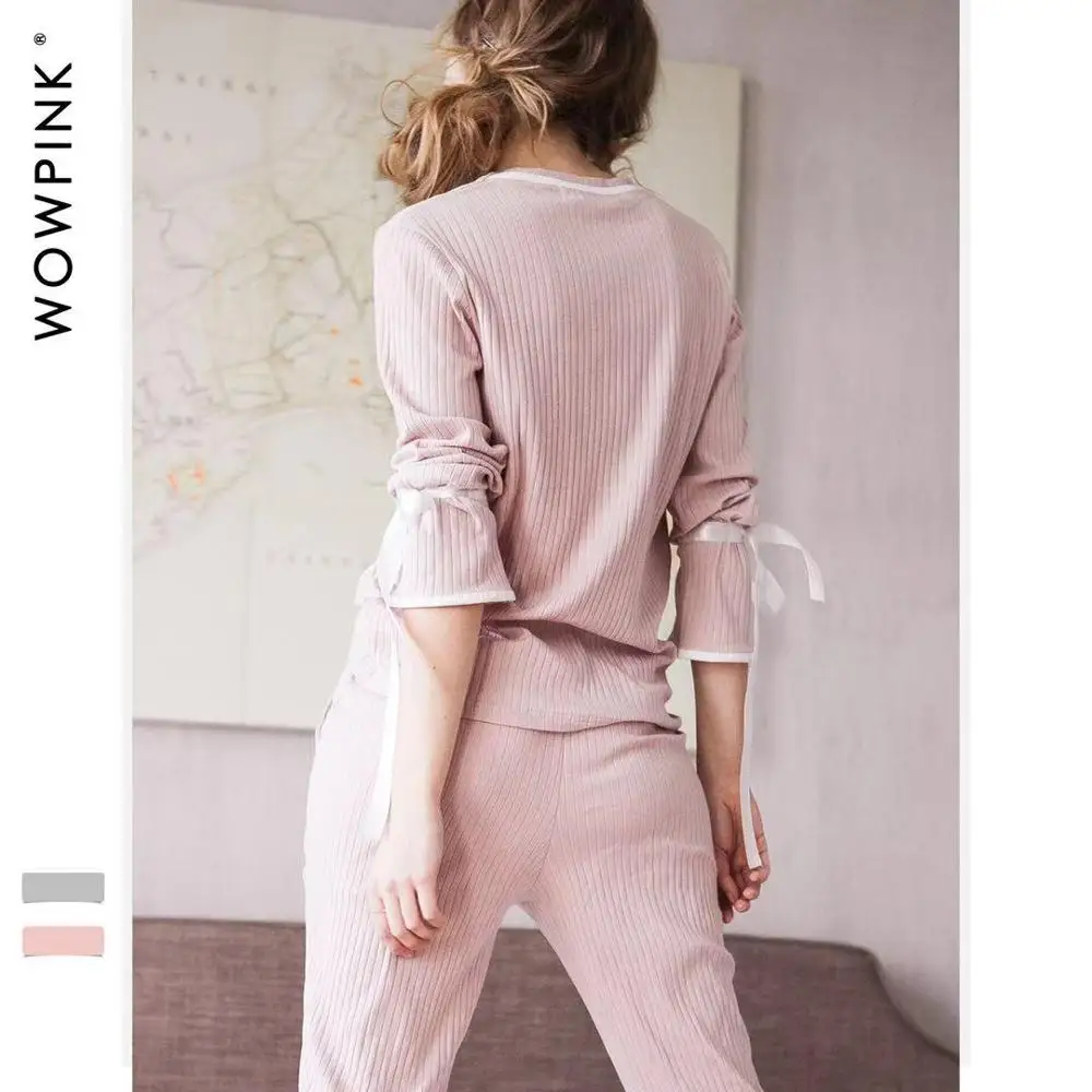 2019 осенние новые хлопковые трикотажные пижамы женские простые европейские и