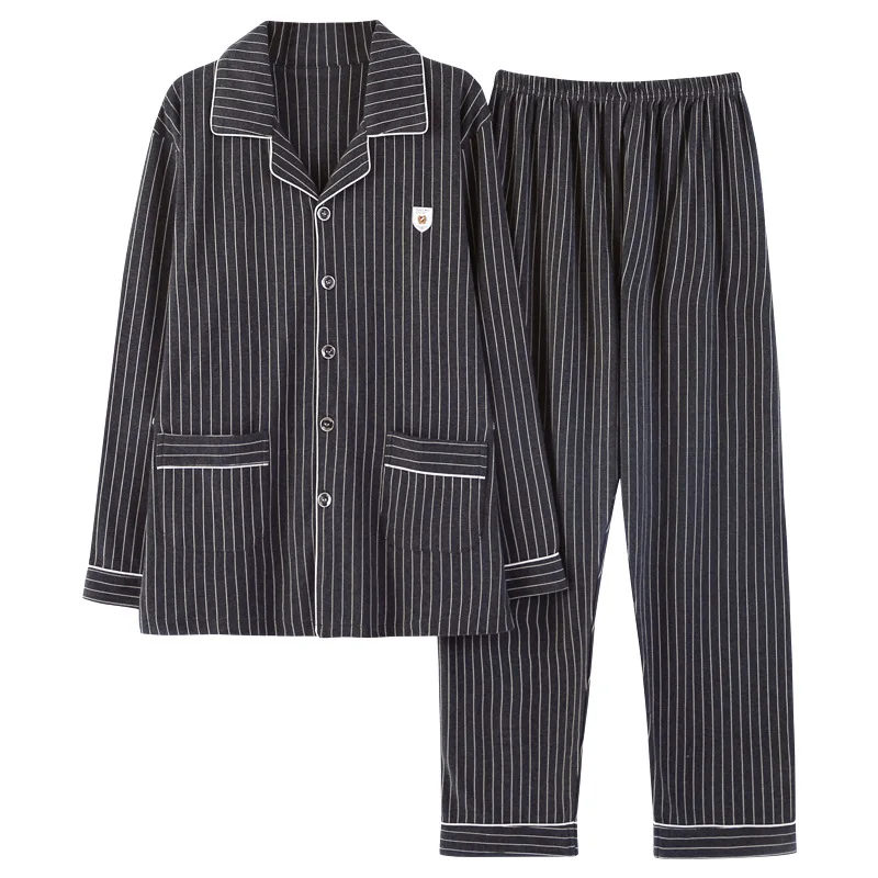 

Pajamas Spring New Men's Pajamas Cotton Cardigan Sleepwear Striped Simple Homewear Men's Sleep Clothes Kimono Men