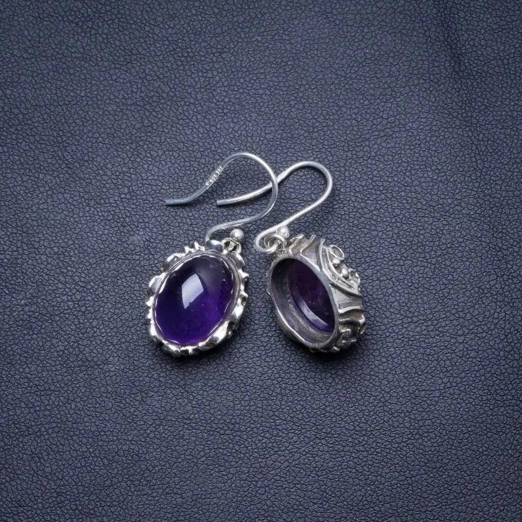 

Natural Amethyst Handmade Unique 925 Sterling Silver Earrings 1.25" X4629