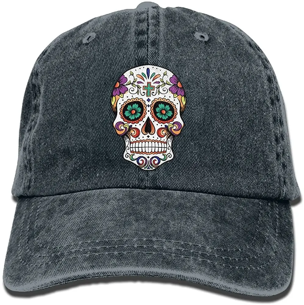 

Denim Baseball Hat Sugar Floral Skull Adult Vintage Washed Cotton Adjustable Cap