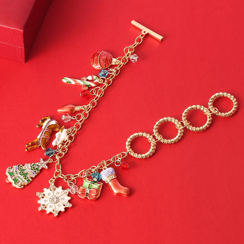 Модные браслеты в рождественском стиле цепочка снеговик лося Снежинка браслет