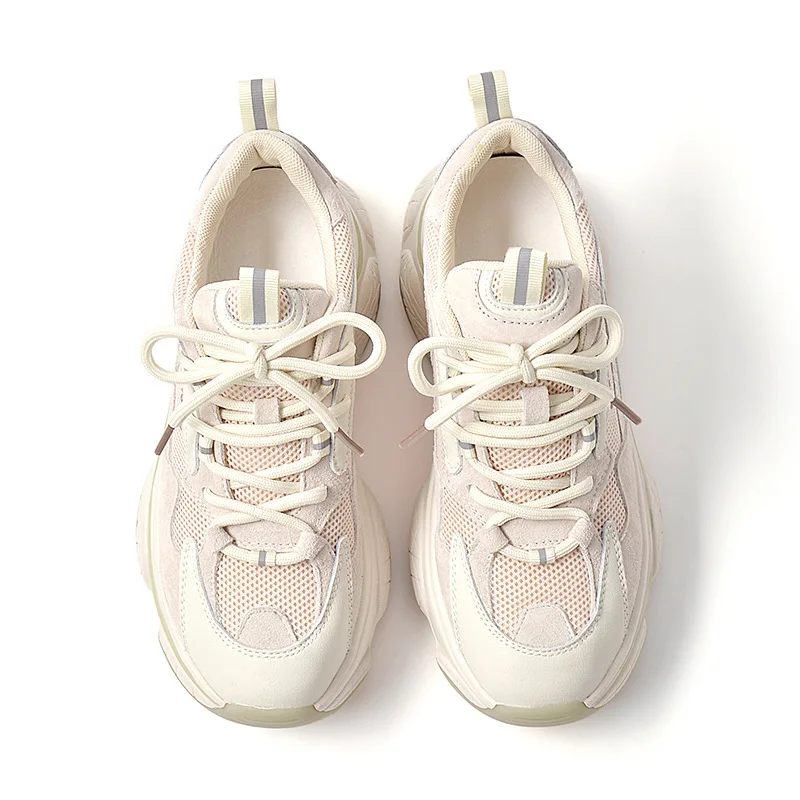 Женские кроссовки на толстой подошве Fujin модные из натуральной кожи платформе