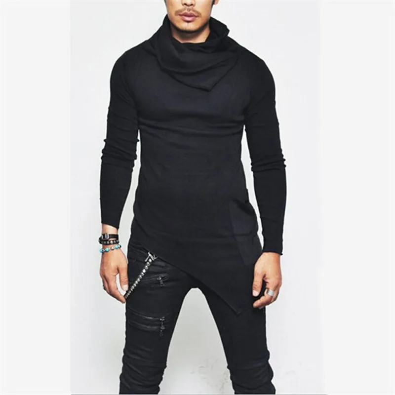 Осенний свитшот с высоким воротником мужские толстовки асимметричным подолом и