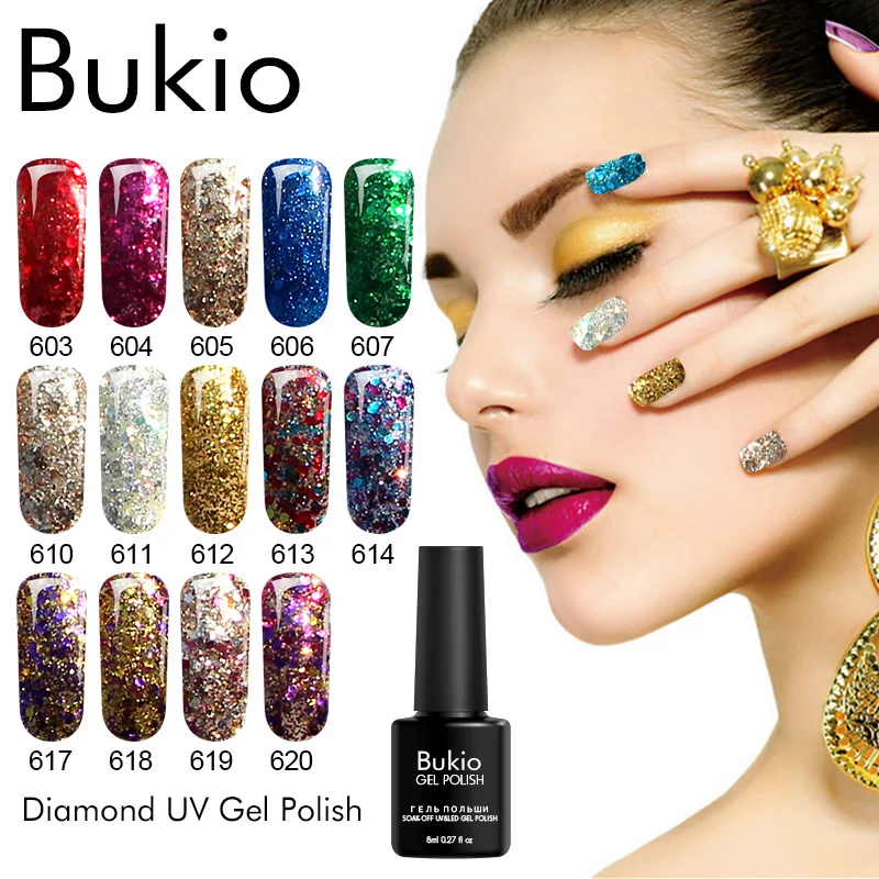 Алмазный Гель лак для ногтей Bukio блестящий УФ гель со светодиодной подсветкой
