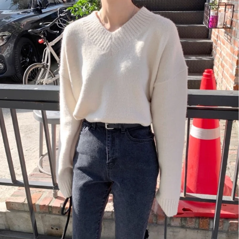 Белый свитер пальто для женщин весна-осень 2021 корейский стиль свободный ленивый