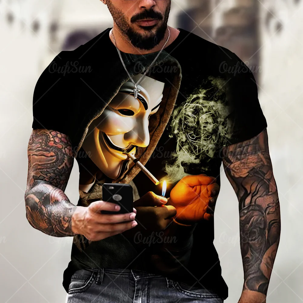 Летняя мужская модная футболка с 3D принтом темного зла, уличная индивидуальная трендовая Универсальная футболка