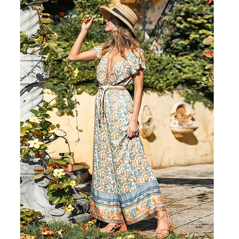 Jastie Loose Wide Leg Pants Rompers Womens Jumpsuit Summer Boho Beach Playsuit Vintage Floral Print Female Overalls 2022 |