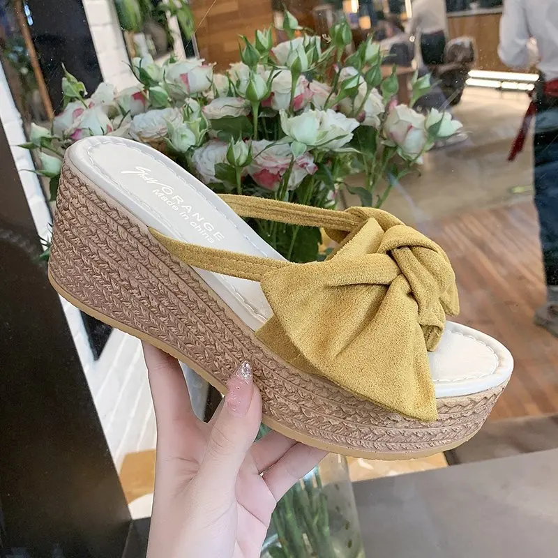 HEVXM 7 5 см летние женские шлепанцы на танкетке пляжные Нескользящие сандалии