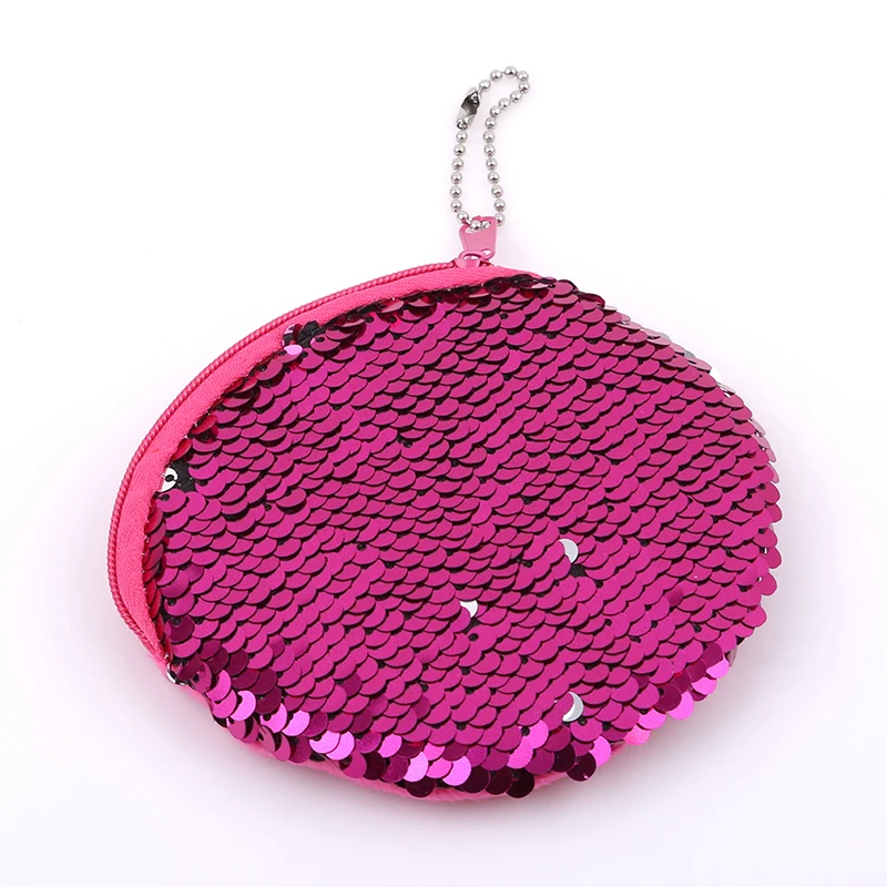 

Women Bling Sequined Double Color Coin Purse Zipper Round Clutch Earphone Cable Storage Card Holder Key Small Coin Purse