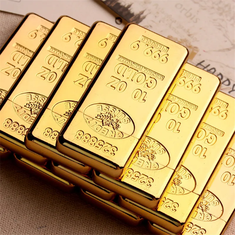 

Creative Gold Bar Shaped Lighter Luxury Compact Jet Lighter Inflatable Butane Oil Lighter Grinding Wheel Rod Gold Metal GAS Free