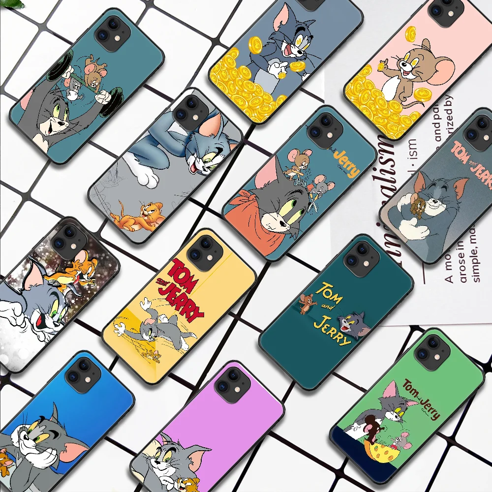 

Cartoon Cat tom Mouse Jerry Phone Case For IPhone 4 4s 5 5S SE 5C 6 6S 7 8 Plus X XS XR 11 12 Mini Pro Max 2020 black Shell