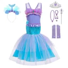 Для девочек; С рисунком Русалочки Ариэль нарядное платье принцессы для девочек костюмы для маленьких девочек, платье в стиле русалки Детский карнавальный вечерние костюмы