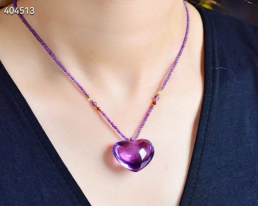 Genuine Natural Purple Amethyst Quartz Heart Love Carved Pendant 25.1*28.1*16.3mm Women Men Ametrine Fox Necklace Jewelry AAAAA