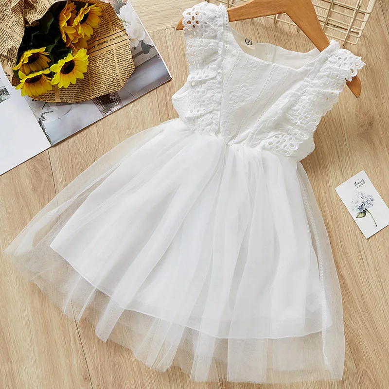 Menoea Baby Girls Dresses Summer Embroidered Eyelashes Sequins Flying Sleeves Rainbow Mesh Princess Dress For baby girl clothes | Детская