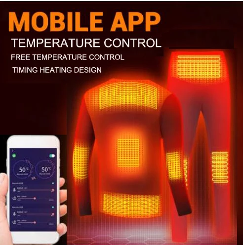 

Winter Heated Underwear Men Suit USB Battery Powered Heated Thermal Pants Smart Phone APP Control Temperature Motorcycle Jacket