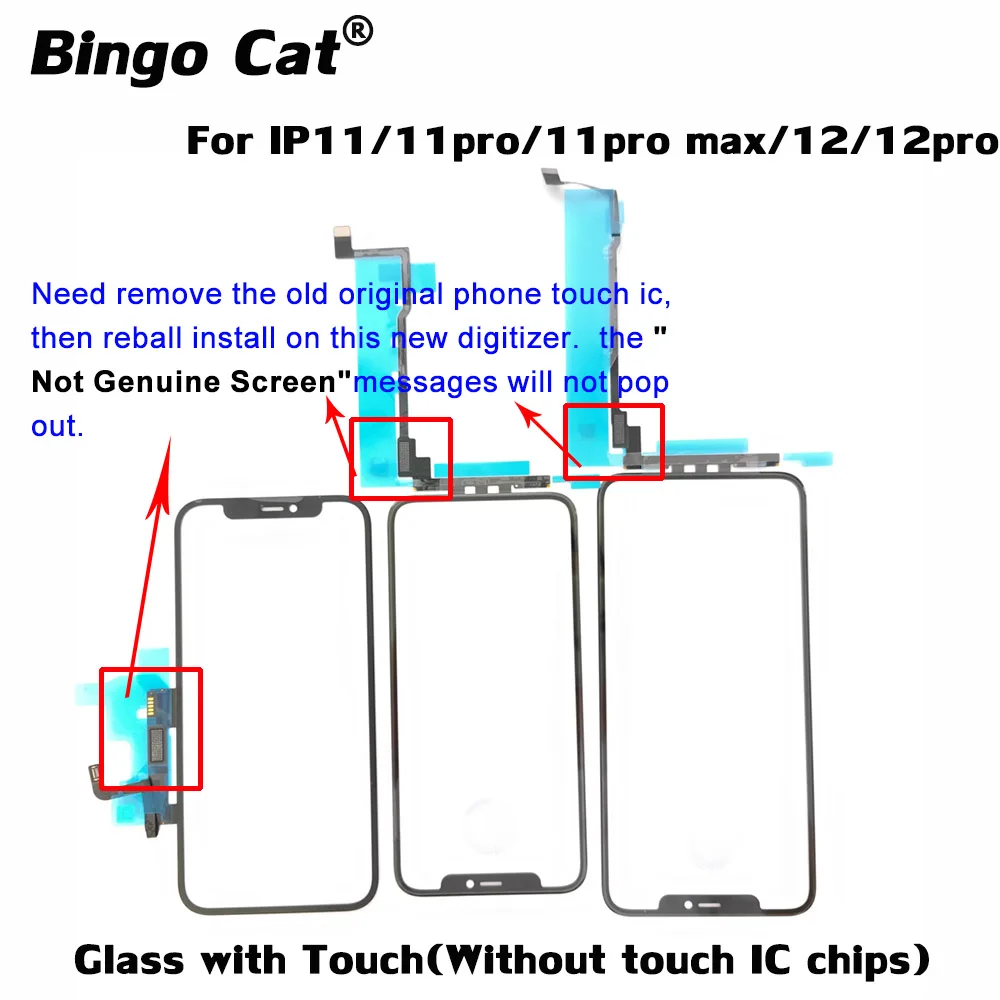 Стекло без сенсорного экрана с дигитайзером IC TP клейкой пленкой OCA для iPhone 11Pro 12 11