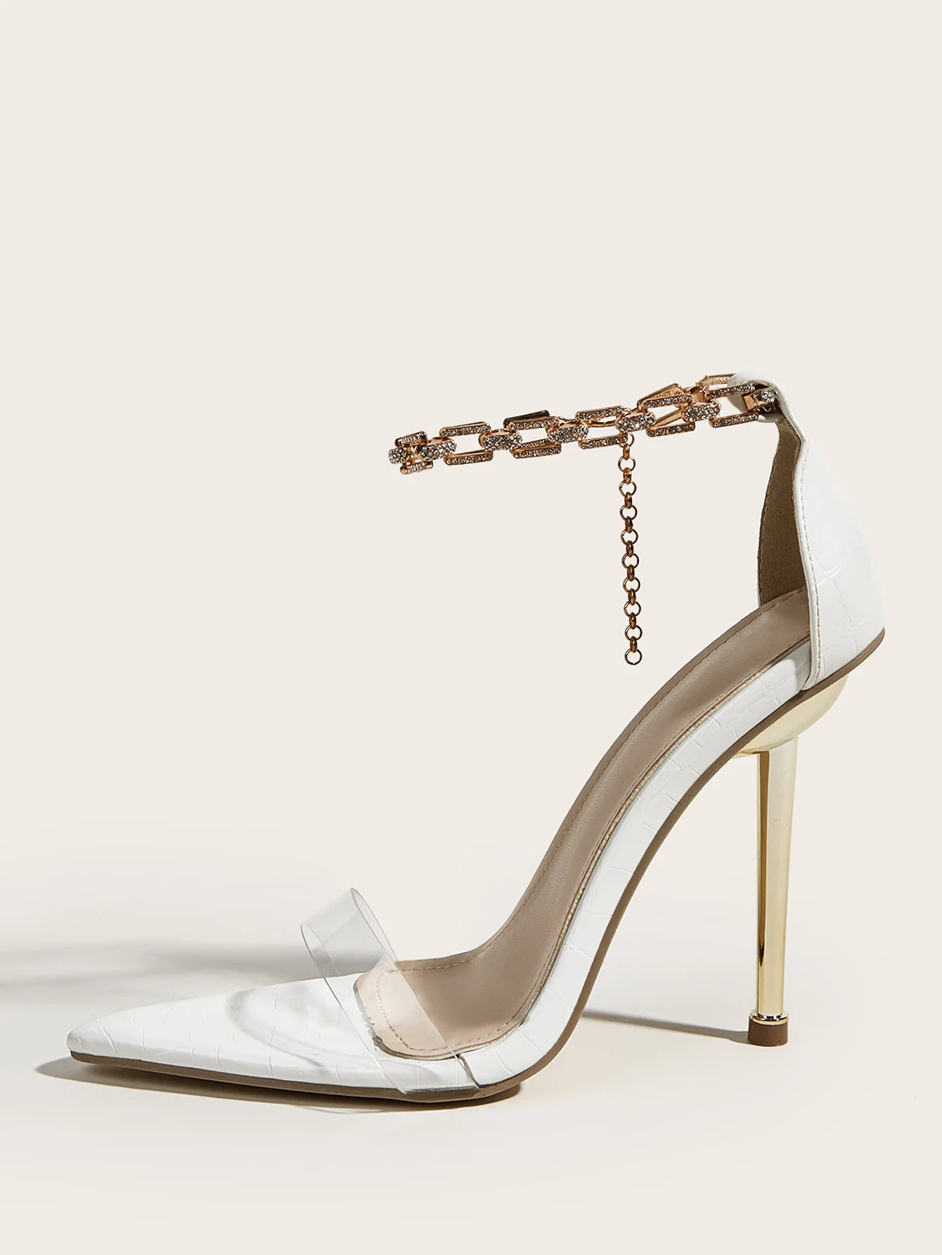 

High large clear belt pointed Rhinestone heel stiletto sandals