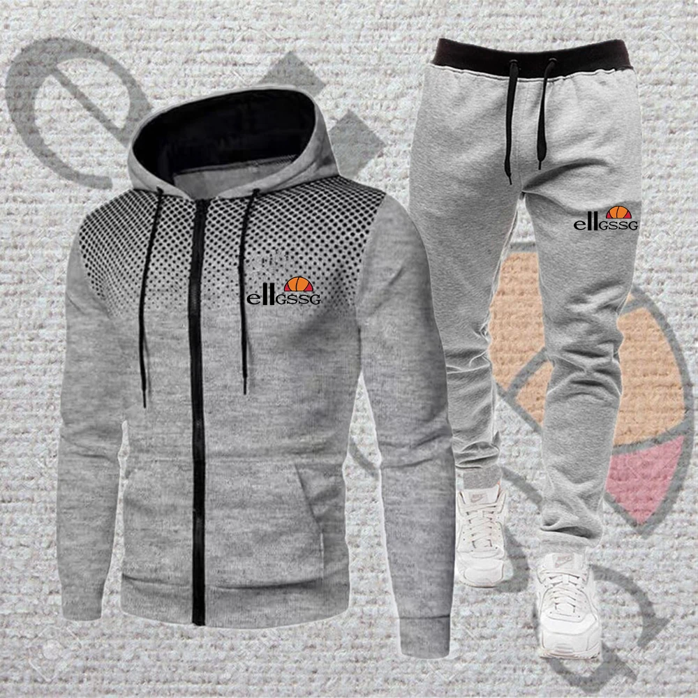 

2021 new men's hoodie zipper jacket men sports suit drawstring pencil pants men fitness exercise track suit brand clothing 2pcs