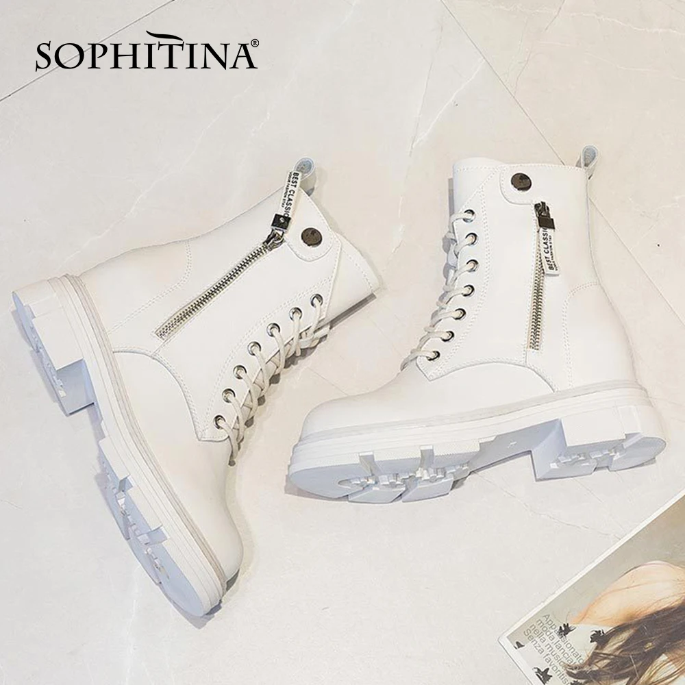 

Ботинки на низком каблуке SOPHITINA, удобные офисные полусапожки с круглым носком, перекрестной шнуровкой, на молнии, модные современные, HO510