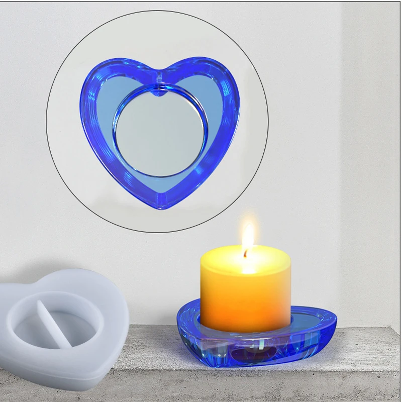 

DIY Epoxy Resin Epoxy Candle Holder Heart Mold Aromatherapy Candle Tray Shine Silicone Mold