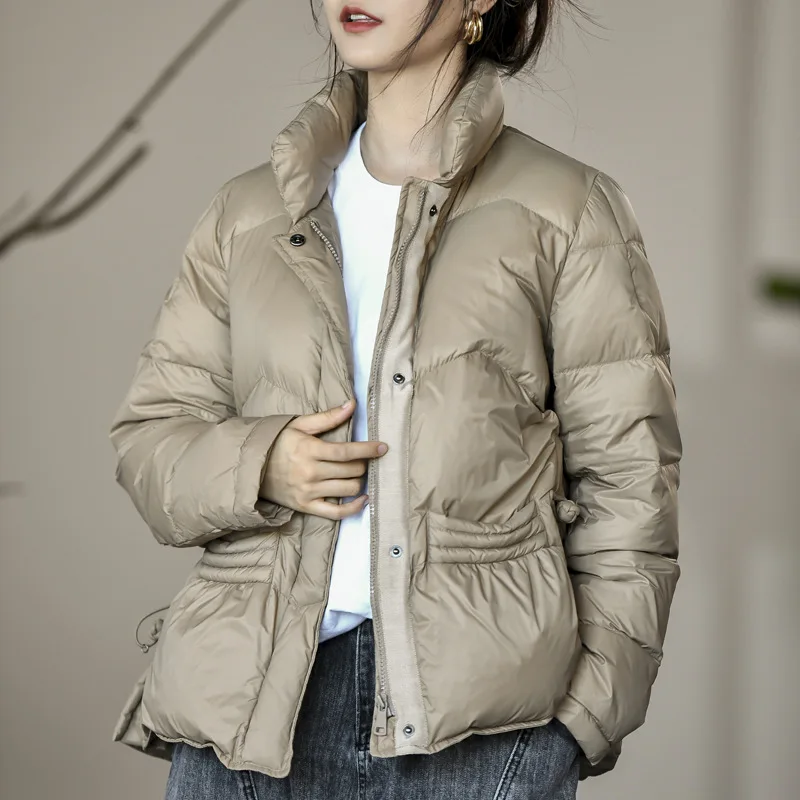 Winter Women's solid color Down jacket stand-up collar lightweight warm casual retro Down jacket Women simple Short Down Jacket