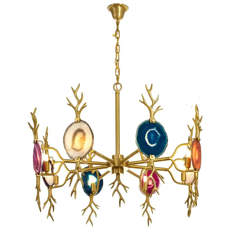 Красочная люстра из натурального агата золотая латунная искусственная красная