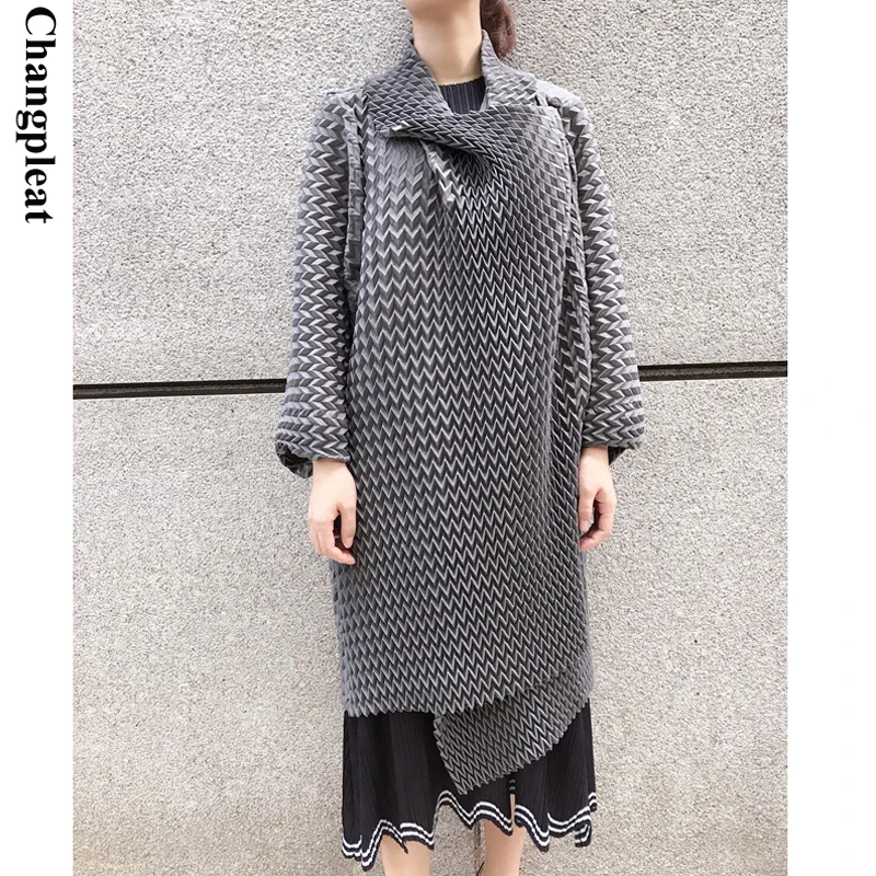 Женский свободный Тренч Changpleat однотонный с волнистым дизайном верхняя одежда