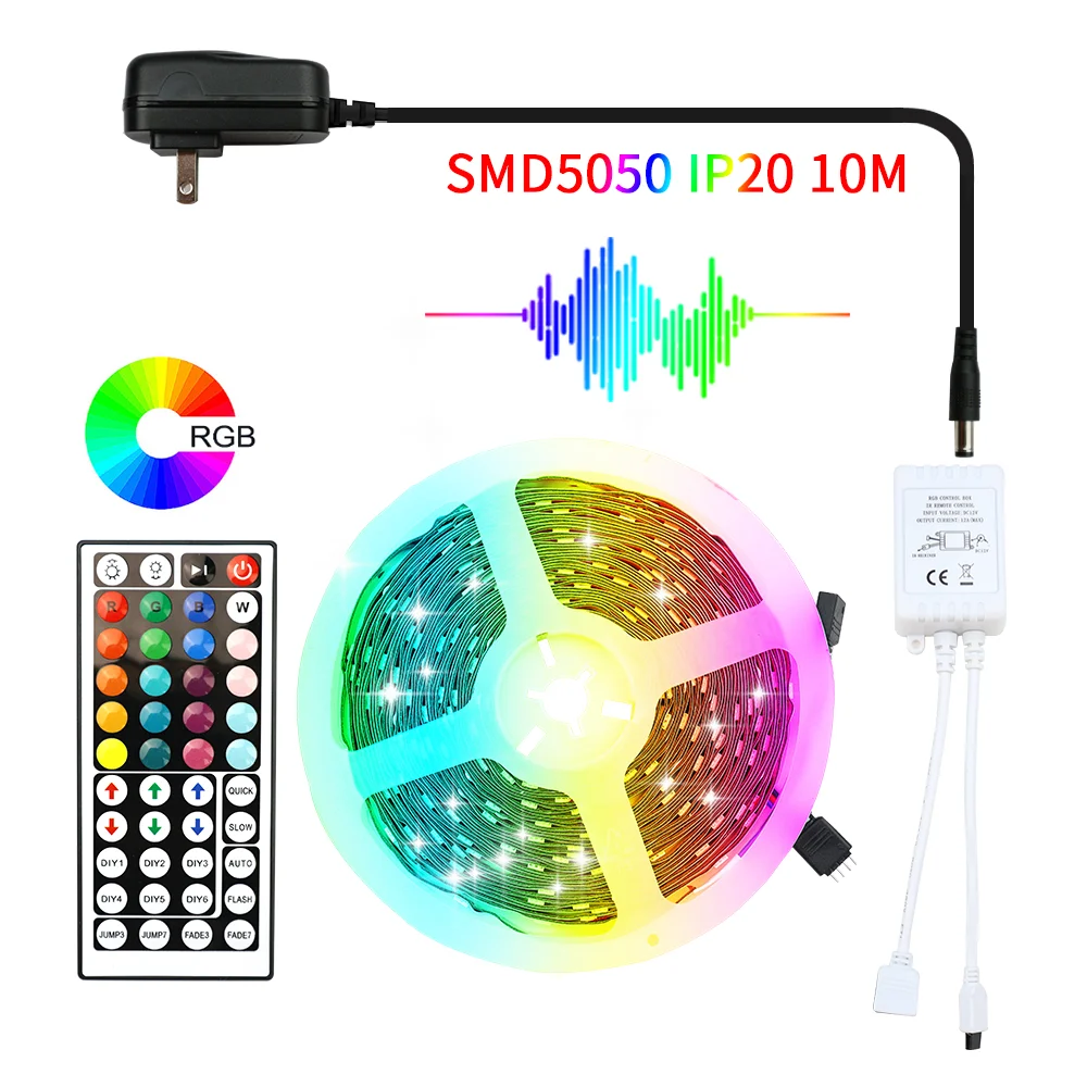 

16.5Ft / 32.8Ft RGB LED Strip Light 12V 5050 Color Changing Flexible Diode Tape with IR 44Key Remote for Home Bedroom Kitchen