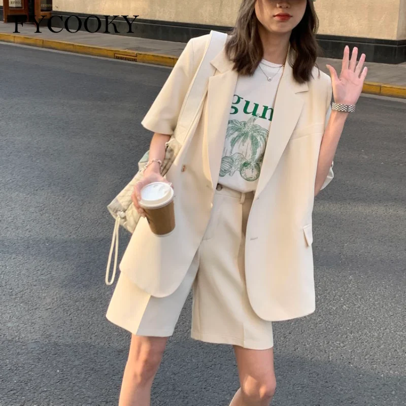 

Korean Loose 2 Piece Women Short Set With Blazer Summer 2021 Thin Short-sleeved Blazers + Shorts Casual Office Ladies Suits