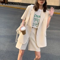 korean loose 2 piece women short set with blazer summer 2021 thin short sleeved blazers shorts casual office ladies suits