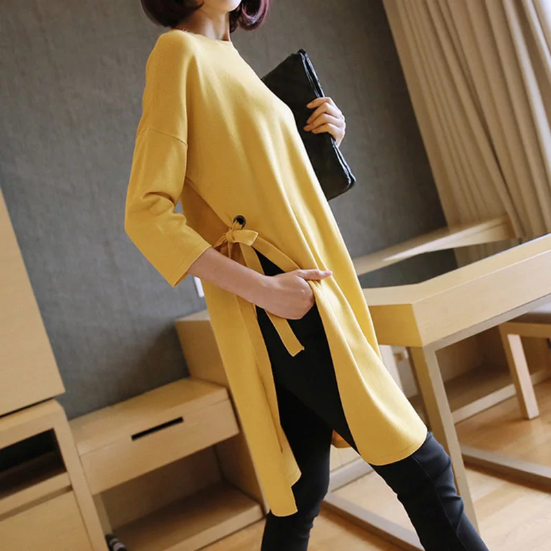 

2019 Autumn/winter knit dress the long loose bottom sweater skirt in the new plus-size women's dress WSW113