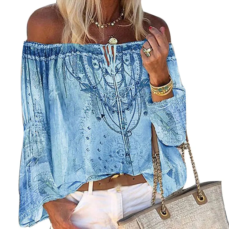 Женская Элегантная блузка с открытыми плечами цветочным принтом на шнуровке