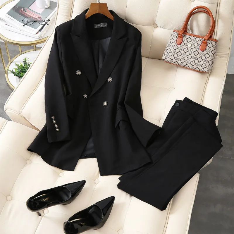 

Ladies suits autumn and winter new fashion black long section professional decoration trousers wild women's two-piece suit