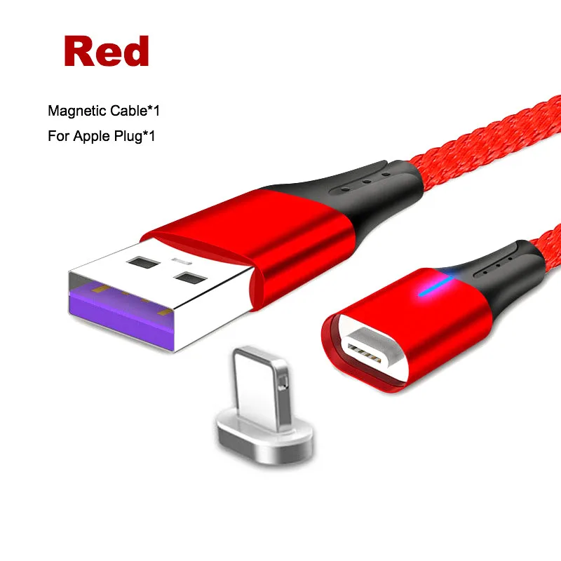 Red For Apple 5A светодиодный магнитный USB супер быстрый зарядный кабель type C Micro USB кабель для huawei P9 P10 P20 samsung Xiaomi Redmi note 8 шнур для передачи данных - Цвет: Red For Apple