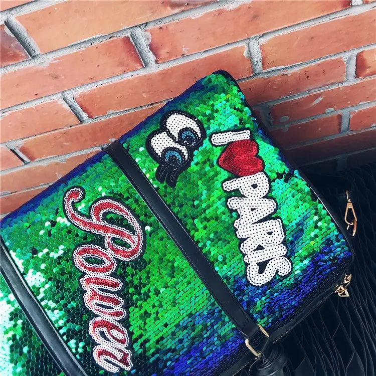 Fashion Casual Sequined Letters Women's Single-Shoulder Crossbody Bag Handbag Large Capacity Outdoor Travel Bag