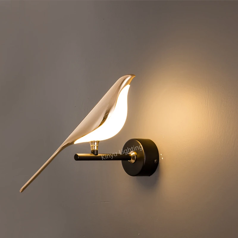 

Nordic Magpie Bird LED Wall Lamp Gold Bedside Hallway Stairs Lighting Living Room Bedroom Decoration