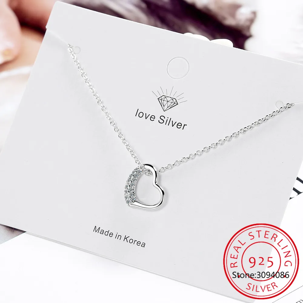 

Love Shape 925 Sterling Silver Classic Heart Chain Pendant Necklaces Women Fine Jewelry