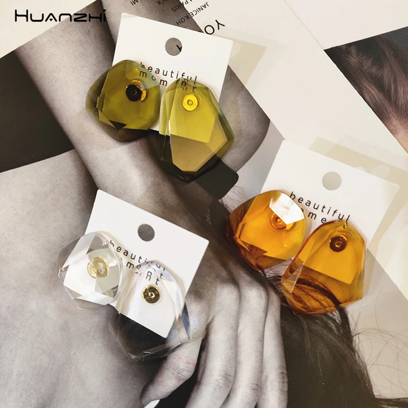 HUANZHI 2019 корейский S925 Серебряный штифт Неправильной Геометрии полигон квадратный