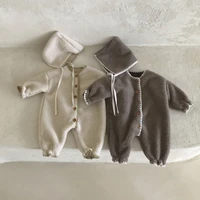 2022 winter new baby plus velvet lamb wool romper newborn warm jumpsuit hat cute infant toddler clothes thick windproof romper