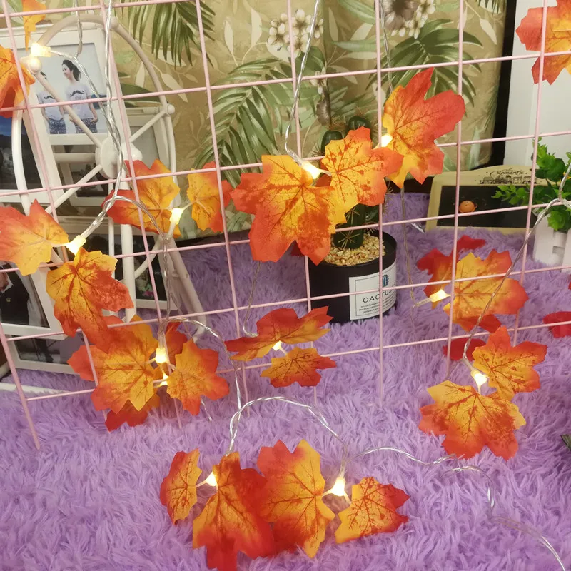 Светодиодная гирлянда с кленовыми листьями питание от USB на батарейках украшение