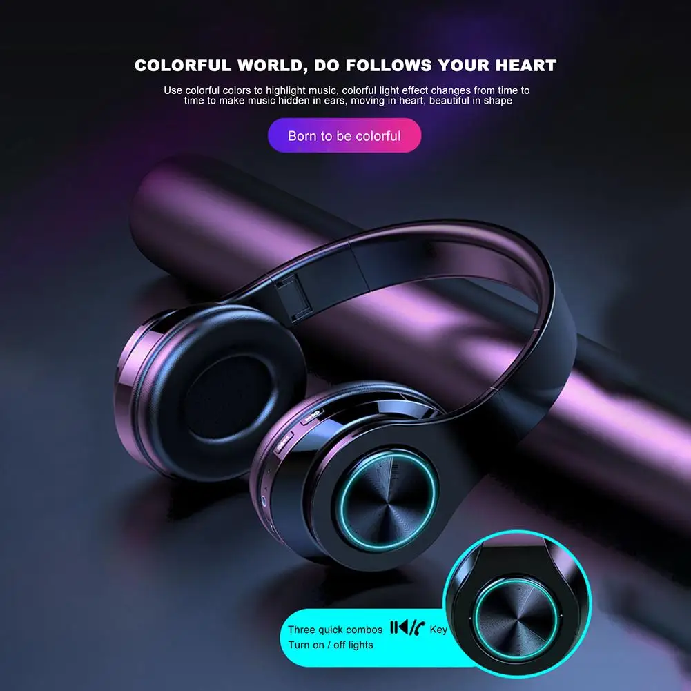 Цветные наушники T6 с градиенсветильник светом шумоподавление 350 мАч Hi-Fi стерео